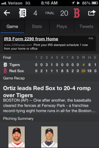 Tigers-Red Sox box score