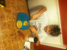 Ryan eats his morning waffles.