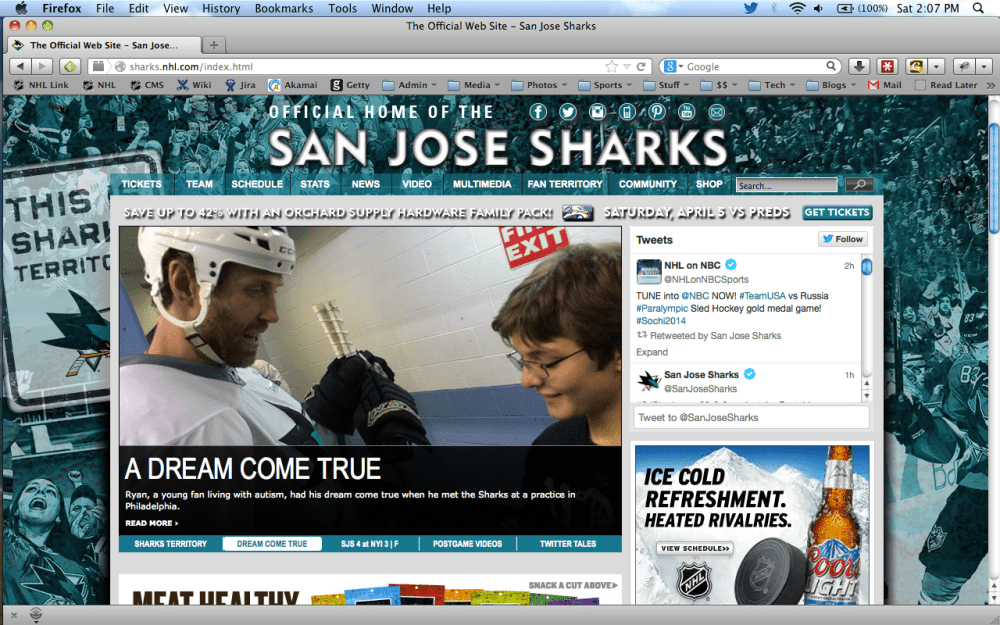 Ryan on the Sharks hompeage